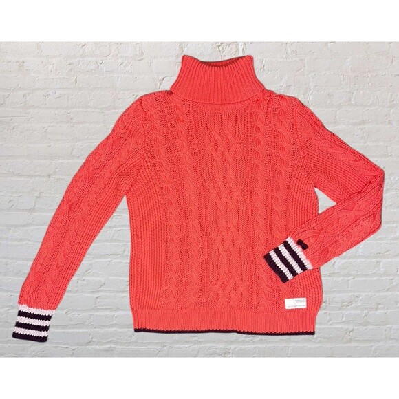 Odd Molly 110 Cable Knit Fisherman Turtleneck Sweater Size 2 Coral Pink Bright - Picture 4 of 12